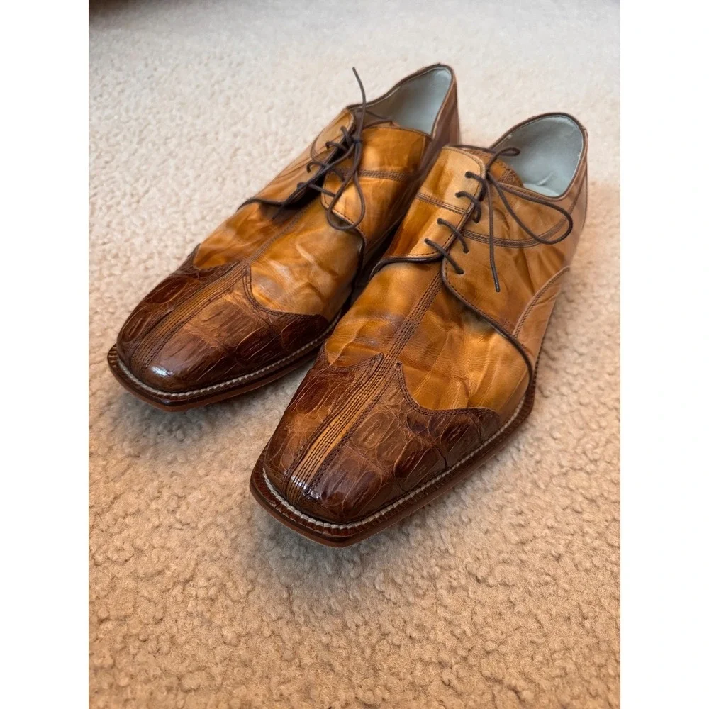 Belvedere Florence Genuine Crocodile Leather Italian Men's Dress Shoes Sz 13 M